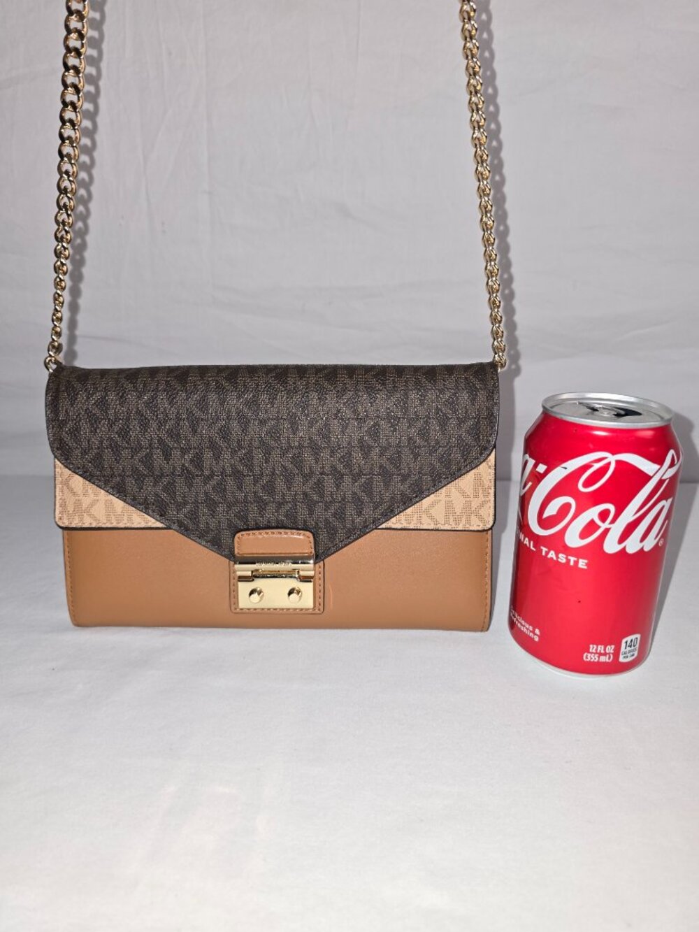 Michael Kors Sloan Medium Brown MK Logo And Leather Chain Link Crossbody Wallet - Picture 2 of 13